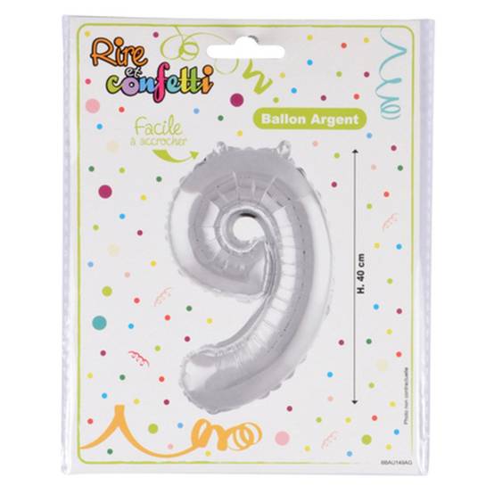 Ballon Gonflable Métallisé "Chiffre 9" 40cm Argent - Image 2