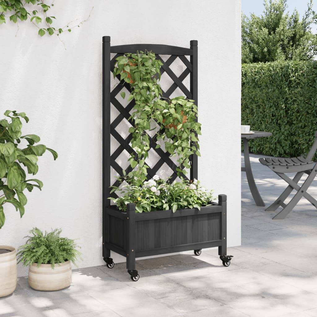 Jardinière avec treillis bois de sapin noir 55 x 29.5 x 117.5 cm - PANGIVO - Image 3