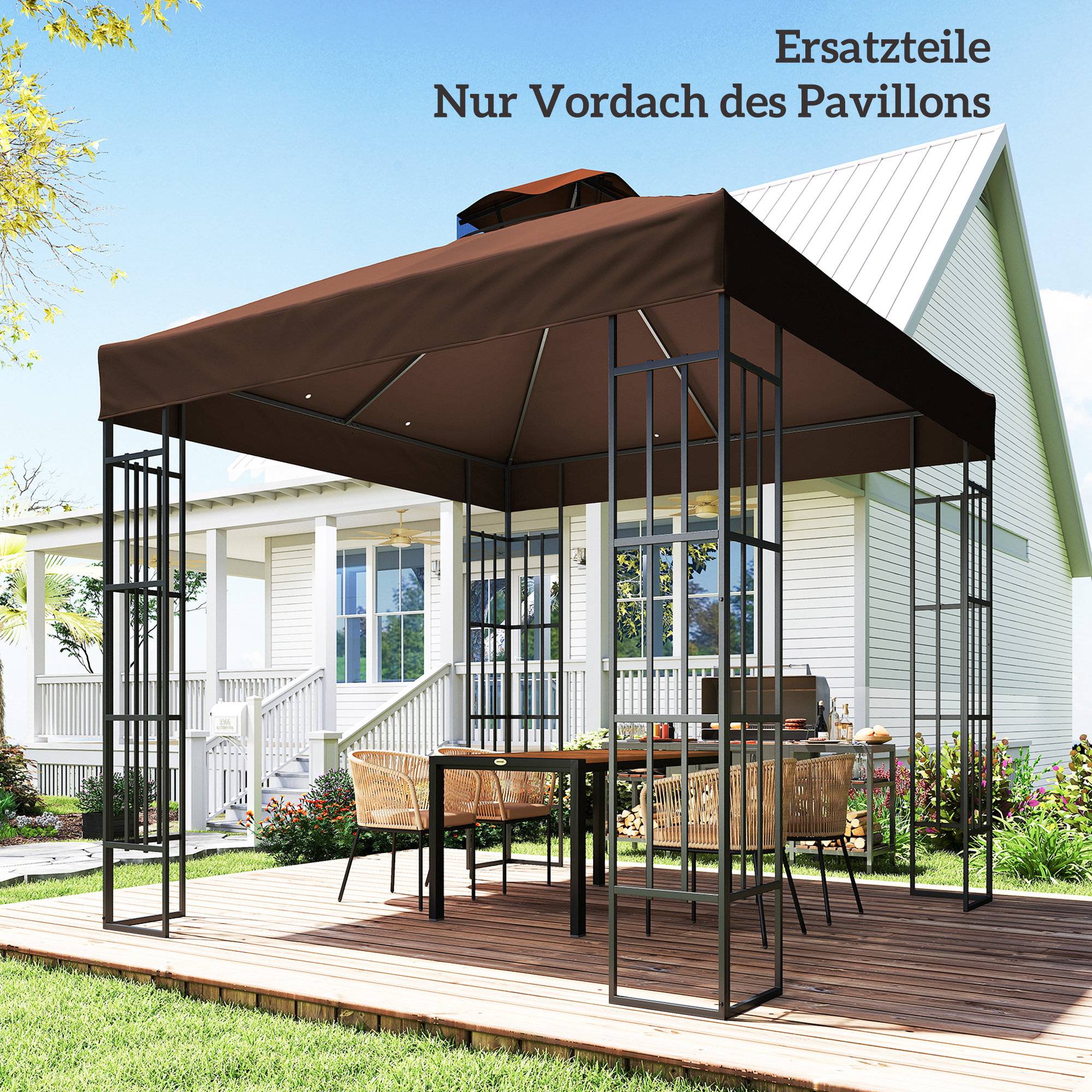 Toit remplacement pavillon 3x3 m bâche trous évacuation UPF30+ pare-soleil café - Image 4