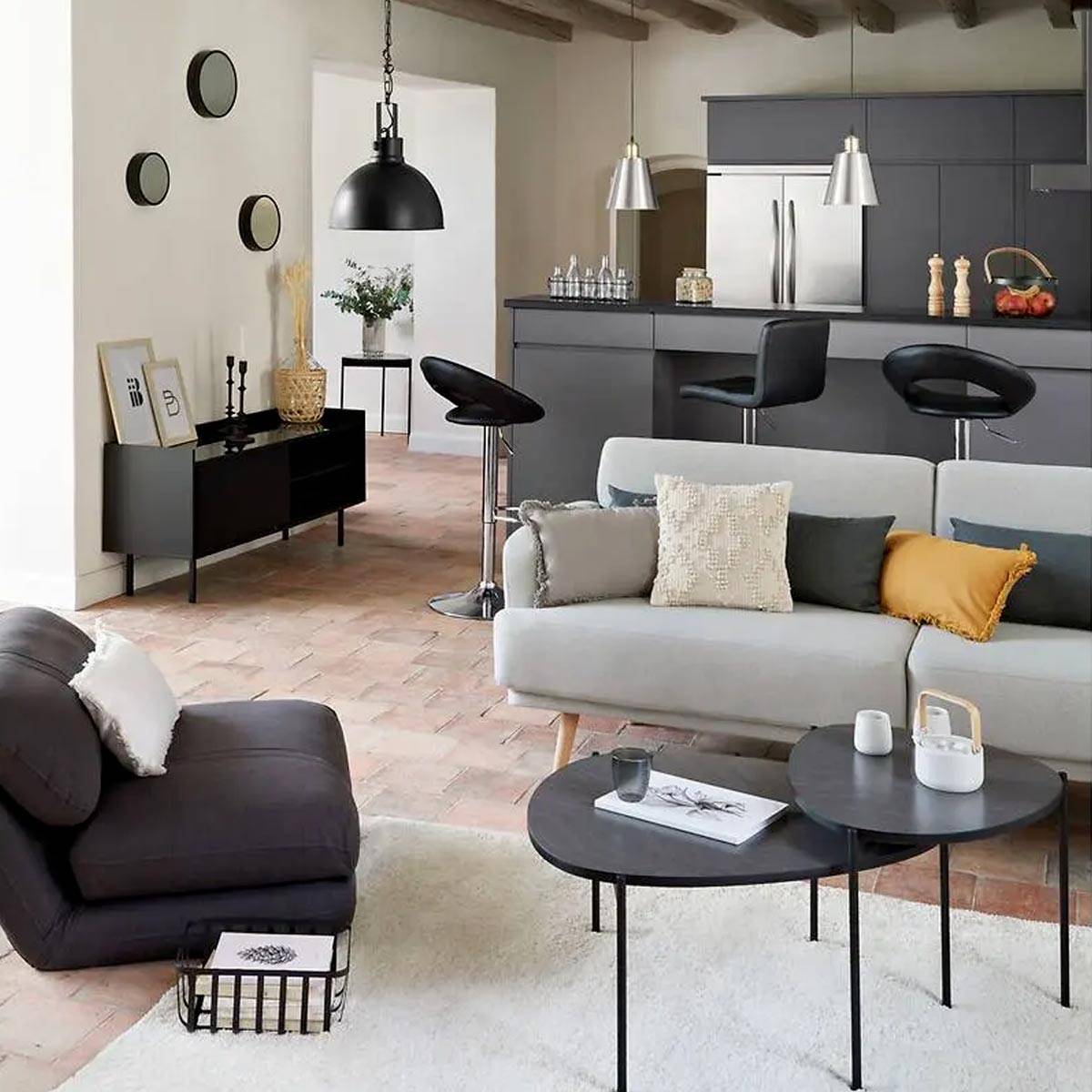 Atmosphera - Chauffeuse "Marza" gris ardoise 209x78cm - Atmosphera Créateur d'intérieur - Imagen 9