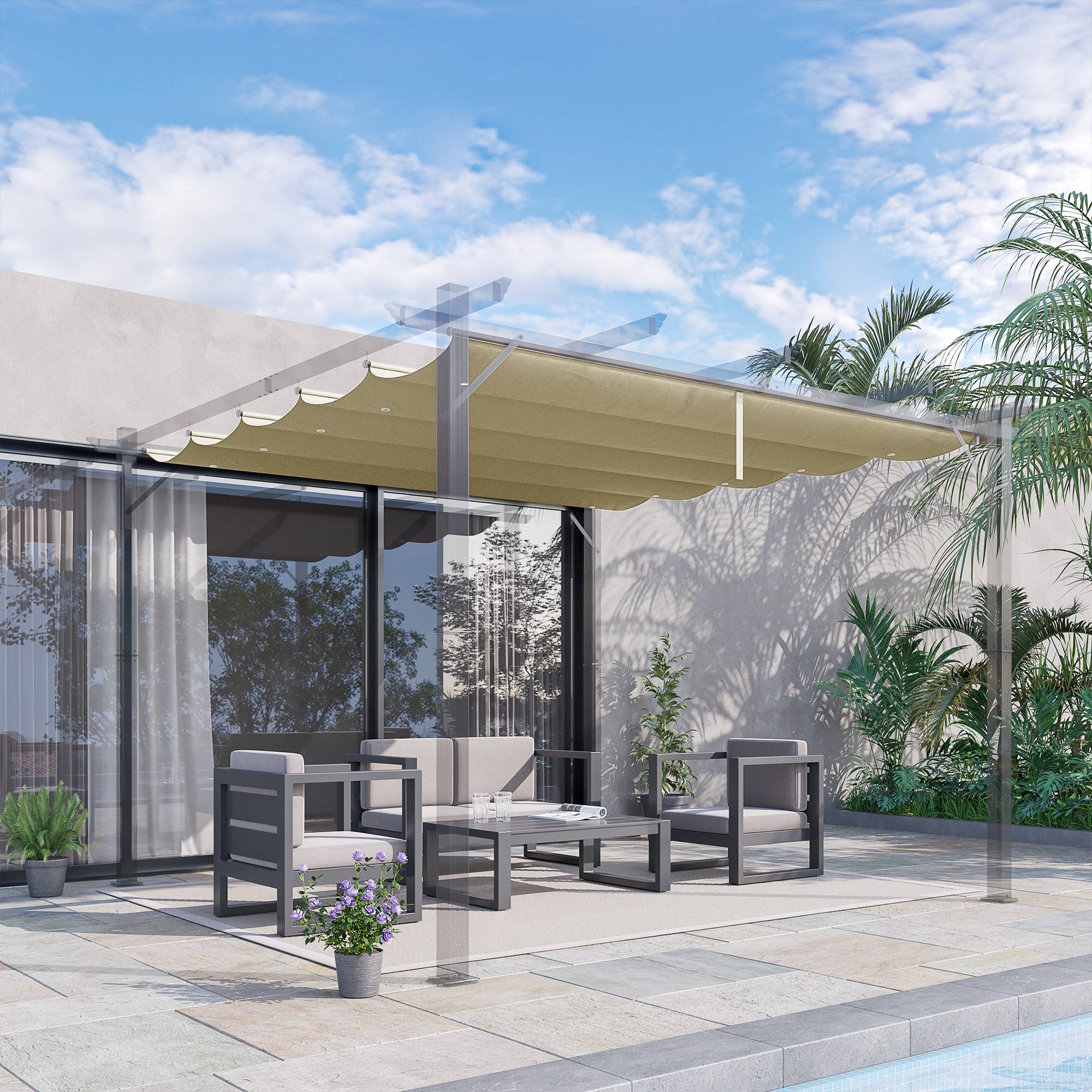 PANGIVO - Toit de rechange pour pergola polyester beige 250 x 255 x 6 cm - PANGIVO - Image 2