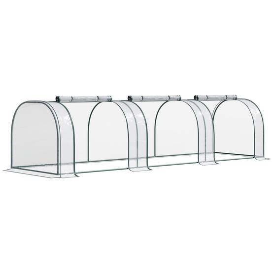 Mini Serre de Forçage Horizontale Acier pour Potager au Sol 3 Portes 350x100x80 cm Transparent - ComfortXL Outdoor Living - Image 1