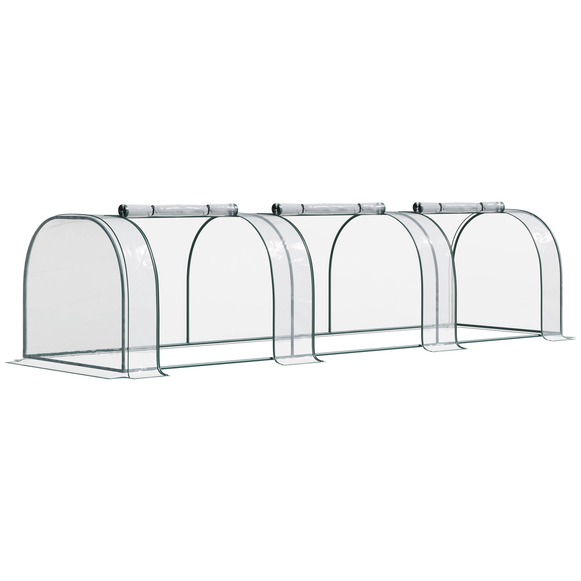 Mini Serre de Forçage Horizontale Acier pour Potager au Sol 3 Portes 350x100x80 cm Transparent - ComfortXL Outdoor Living - Image 1