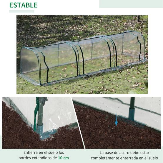 Mini Serre de Forçage Horizontale Acier pour Potager au Sol 3 Portes 350x100x80 cm Transparent - ComfortXL Outdoor Living - Image 7