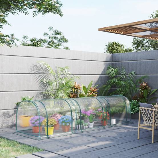 Mini Serre de Forçage Horizontale Acier pour Potager au Sol 3 Portes 350x100x80 cm Transparent - ComfortXL Outdoor Living - Image 4