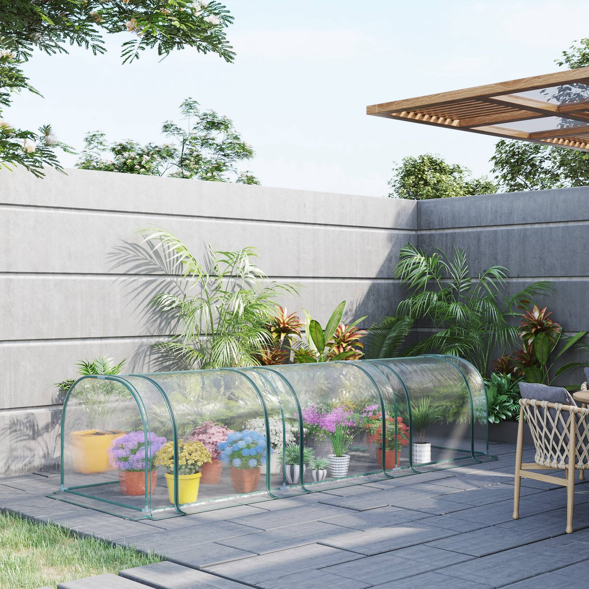 Mini Serre de Forçage Horizontale Acier pour Potager au Sol 3 Portes 350x100x80 cm Transparent - ComfortXL Outdoor Living - Image 4