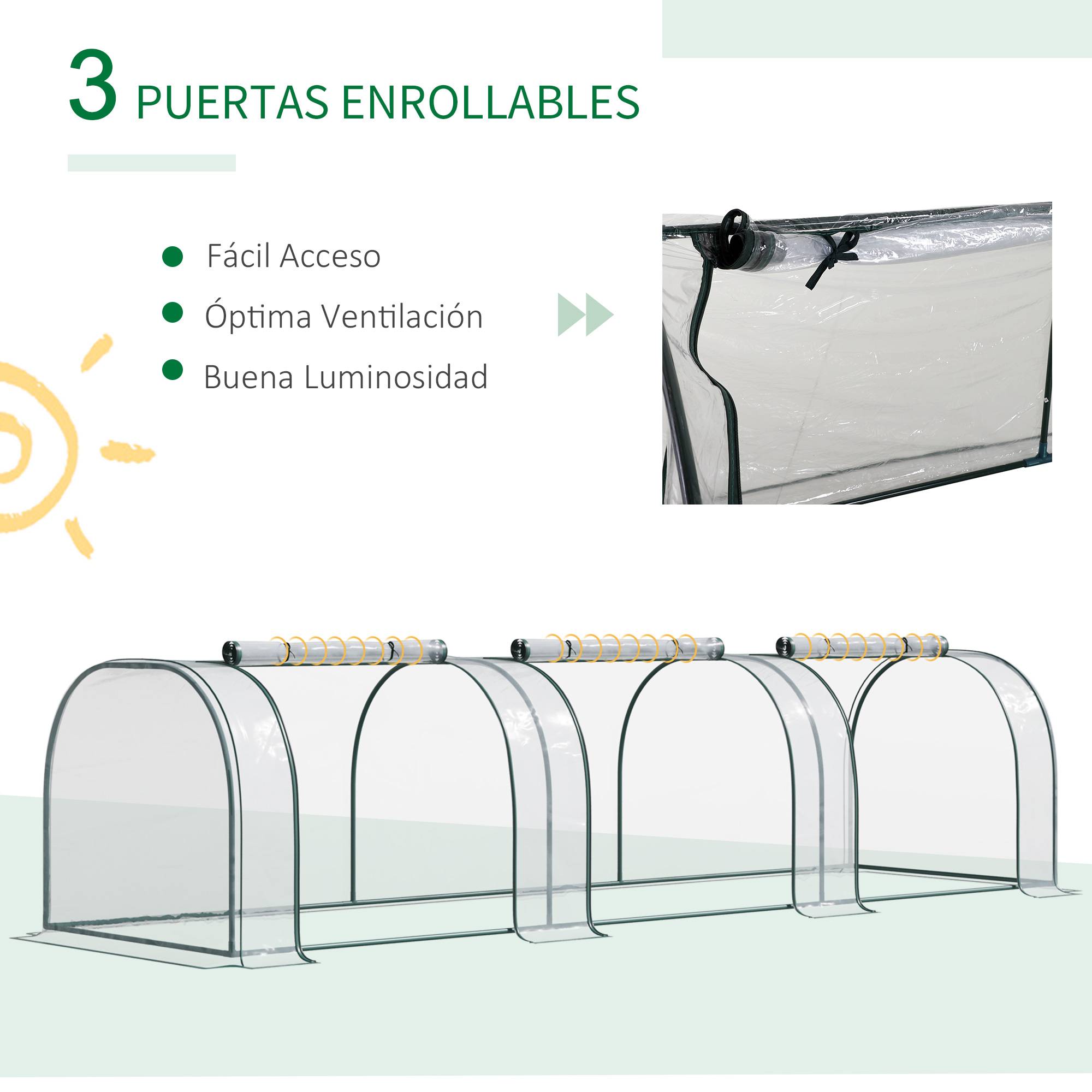 Mini Serre de Forçage Horizontale Acier pour Potager au Sol 3 Portes 350x100x80 cm Transparent - ComfortXL Outdoor Living - Image 8