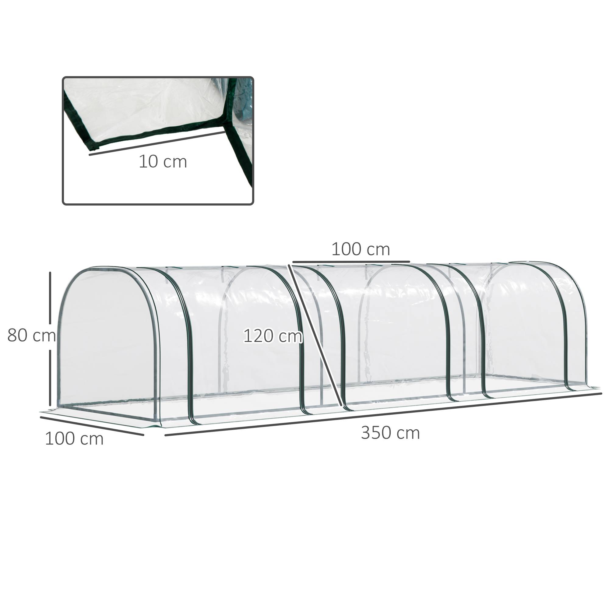 Mini Serre de Forçage Horizontale Acier pour Potager au Sol 3 Portes 350x100x80 cm Transparent - ComfortXL Outdoor Living - Image 5