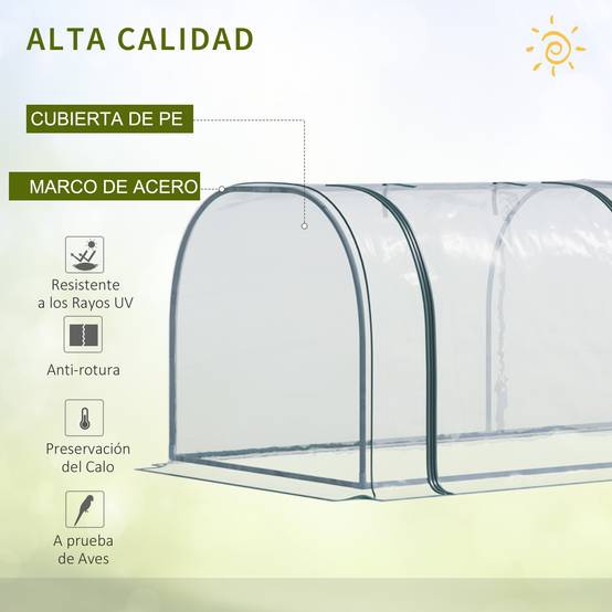 Mini Serre de Forçage Horizontale Acier pour Potager au Sol 3 Portes 350x100x80 cm Transparent - ComfortXL Outdoor Living - Image 6