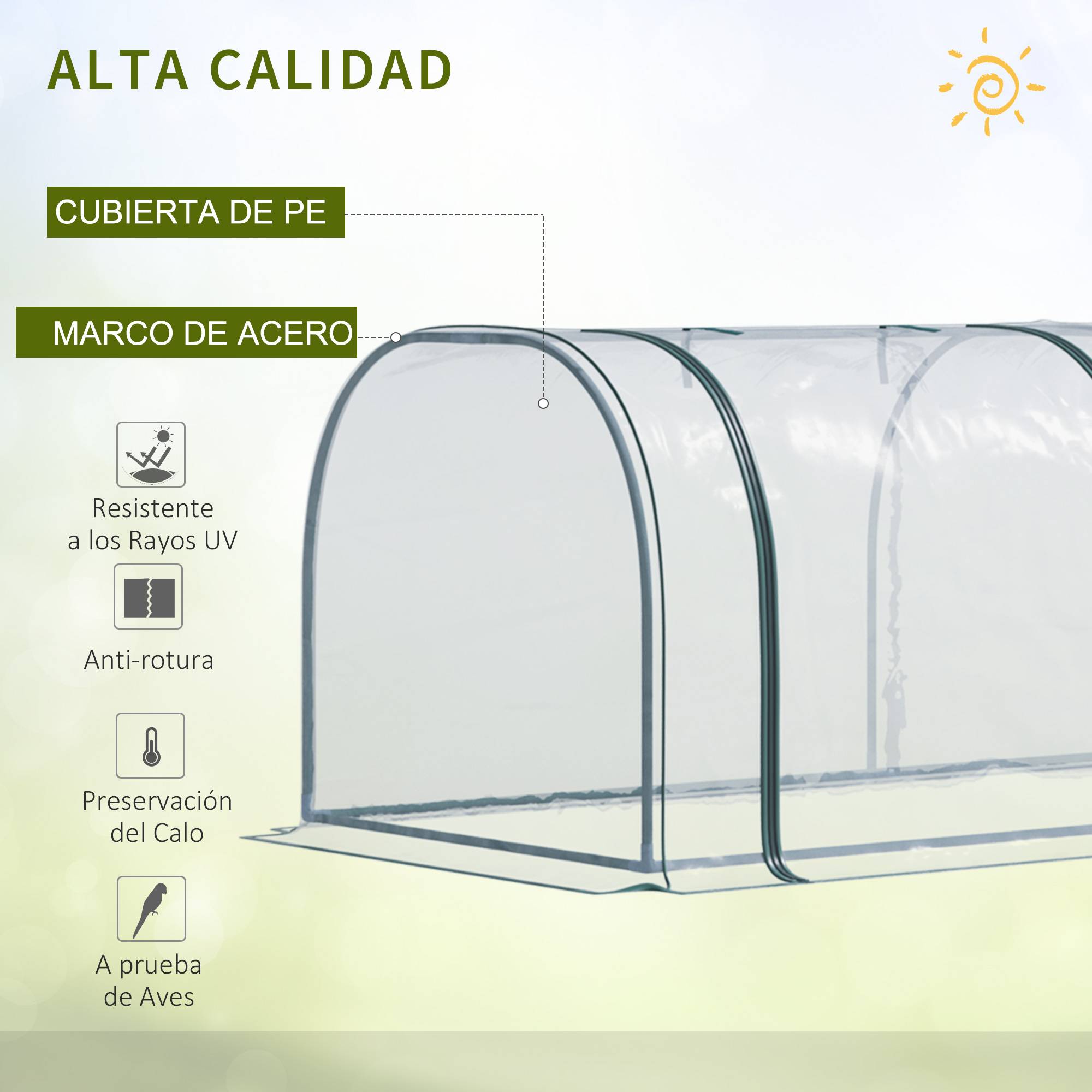 Mini Serre de Forçage Horizontale Acier pour Potager au Sol 3 Portes 350x100x80 cm Transparent - ComfortXL Outdoor Living - Image 6