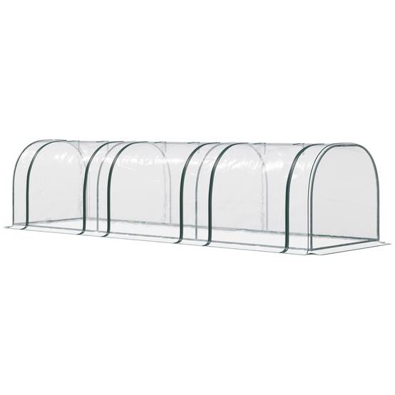 Mini Serre de Forçage Horizontale Acier pour Potager au Sol 3 Portes 350x100x80 cm Transparent - ComfortXL Outdoor Living - Image 2