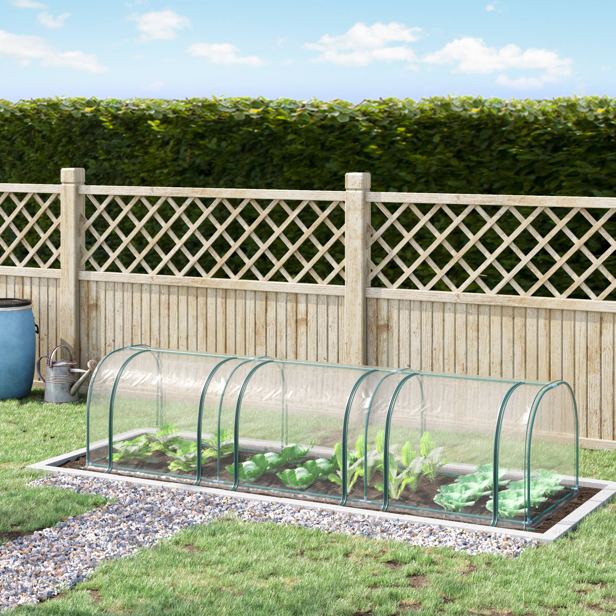 Mini Serre de Forçage Horizontale Acier pour Potager au Sol 3 Portes 350x100x80 cm Transparent - ComfortXL Outdoor Living - Image 3
