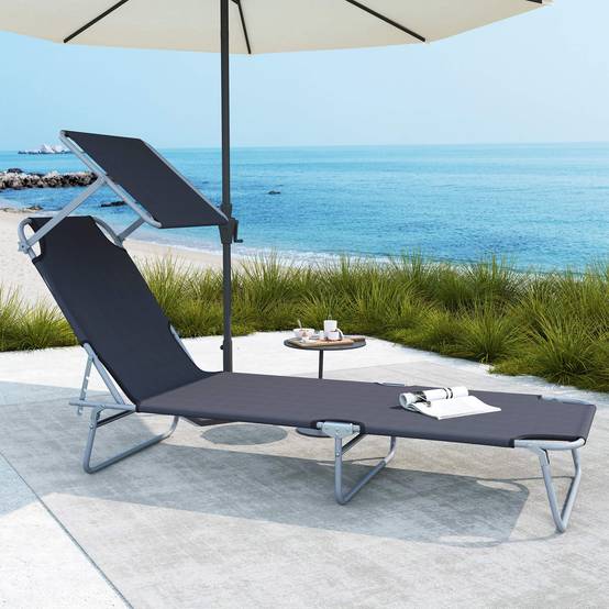 Transat confort avec protection solaire 4 positions charge 120kg 6 coloris gris - Image 2