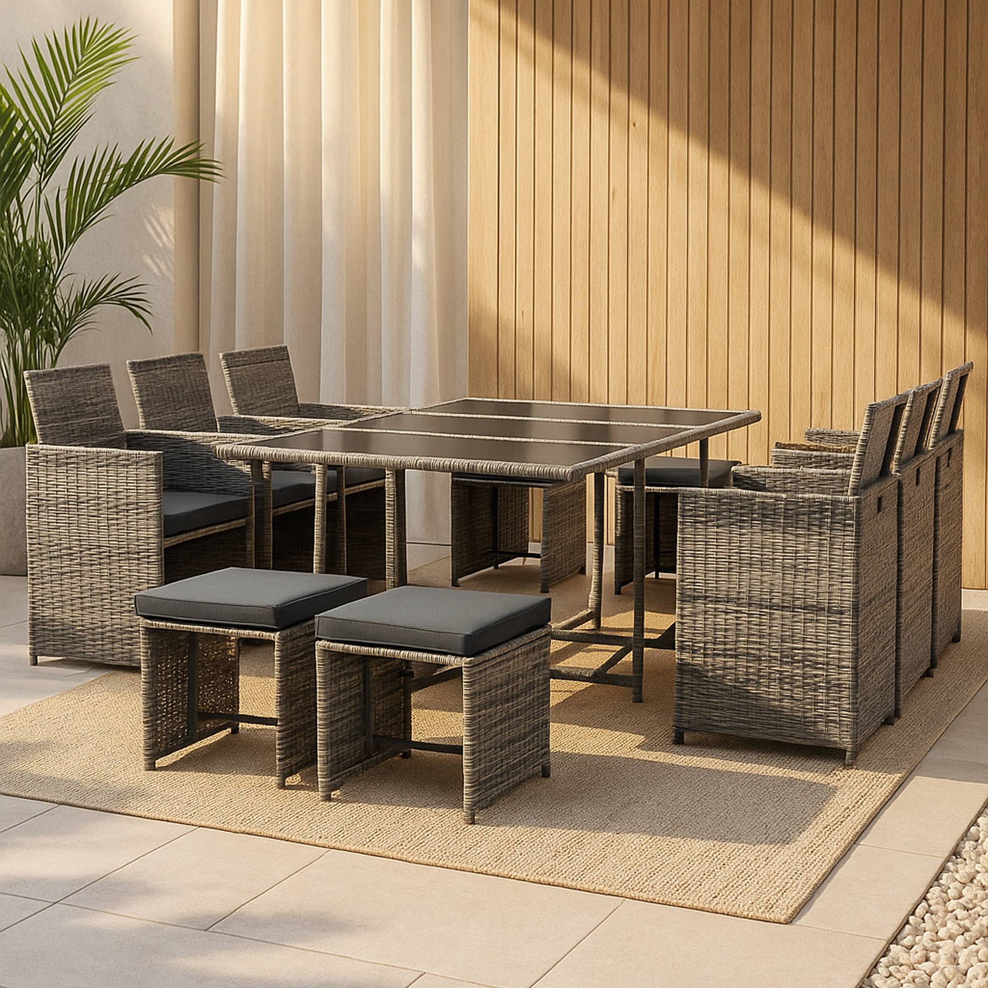 Salon de Jardin Laredo Acier Polyrotin Gris Chiné Coussins Gris Foncé [en.casa] - Imagen 9