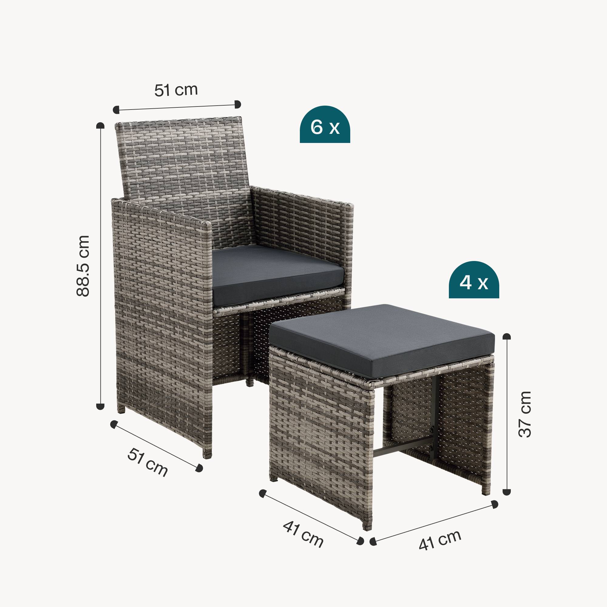 Salon de Jardin Laredo Acier Polyrotin Gris Chiné Coussins Gris Foncé [en.casa] - Imagen 3