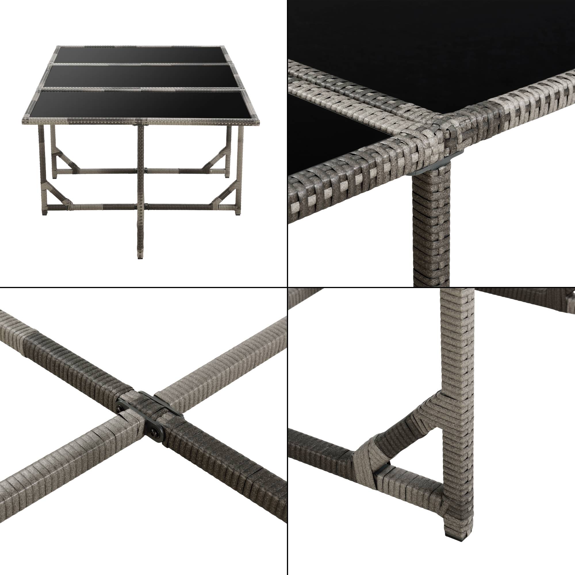 Salon de Jardin Laredo Acier Polyrotin Gris Chiné Coussins Gris Foncé [en.casa] - Imagen 7