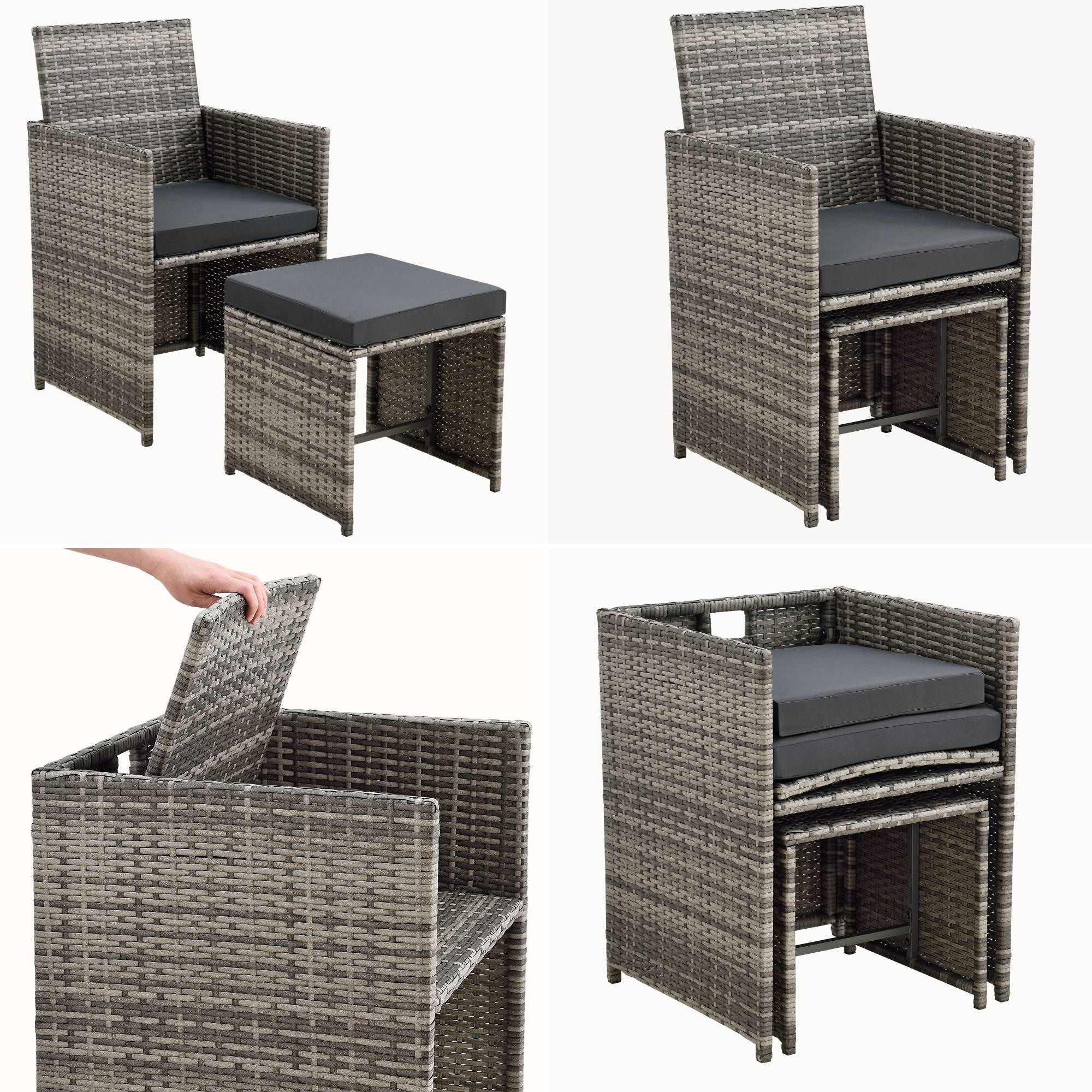 Salon de Jardin Laredo Acier Polyrotin Gris Chiné Coussins Gris Foncé [en.casa] - Imagen 6