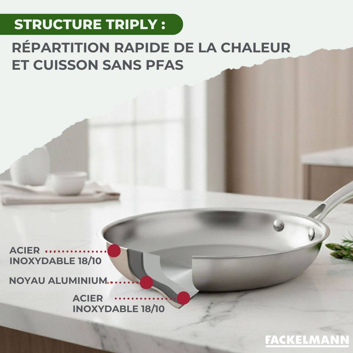 Set de 2 poêles de cuisson 24/24 cm en acier inoxydable avec 1 couvercle de cuisson universel Fackelmann Vita3 - Image 6