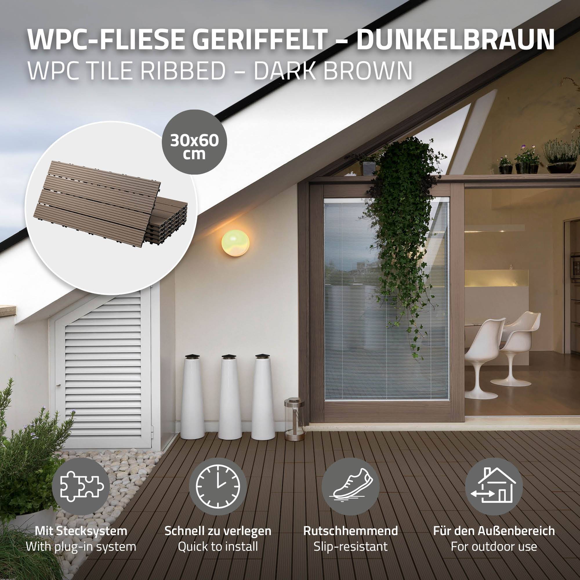 Ecd-Germany - Carreaux terrasse dalles 60x30 cm 1 m² aspect bois marron foncé - Imagen 2