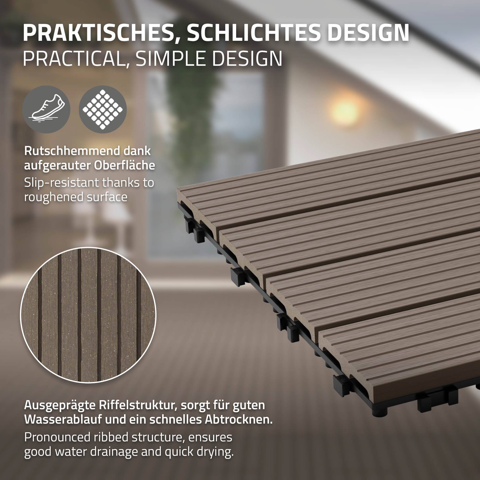 Ecd-Germany - Carreaux terrasse dalles 60x30 cm 1 m² aspect bois marron foncé - Imagen 4