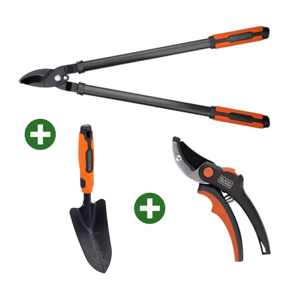 Kit Jardinage Black&Decker 3-en-1 : Transplantoir + 2 Sécateurs (20cm & 71cm) - Image 1