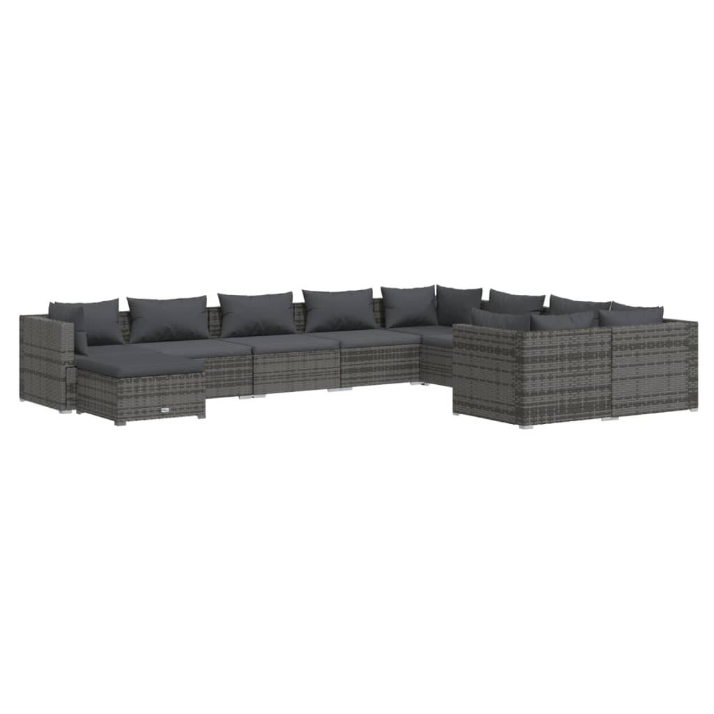 Helloshop26 - Salon de jardin meuble d'extérieur ensemble de mobilier 10 pièces avec coussins résine tressée gris - Imagen 1