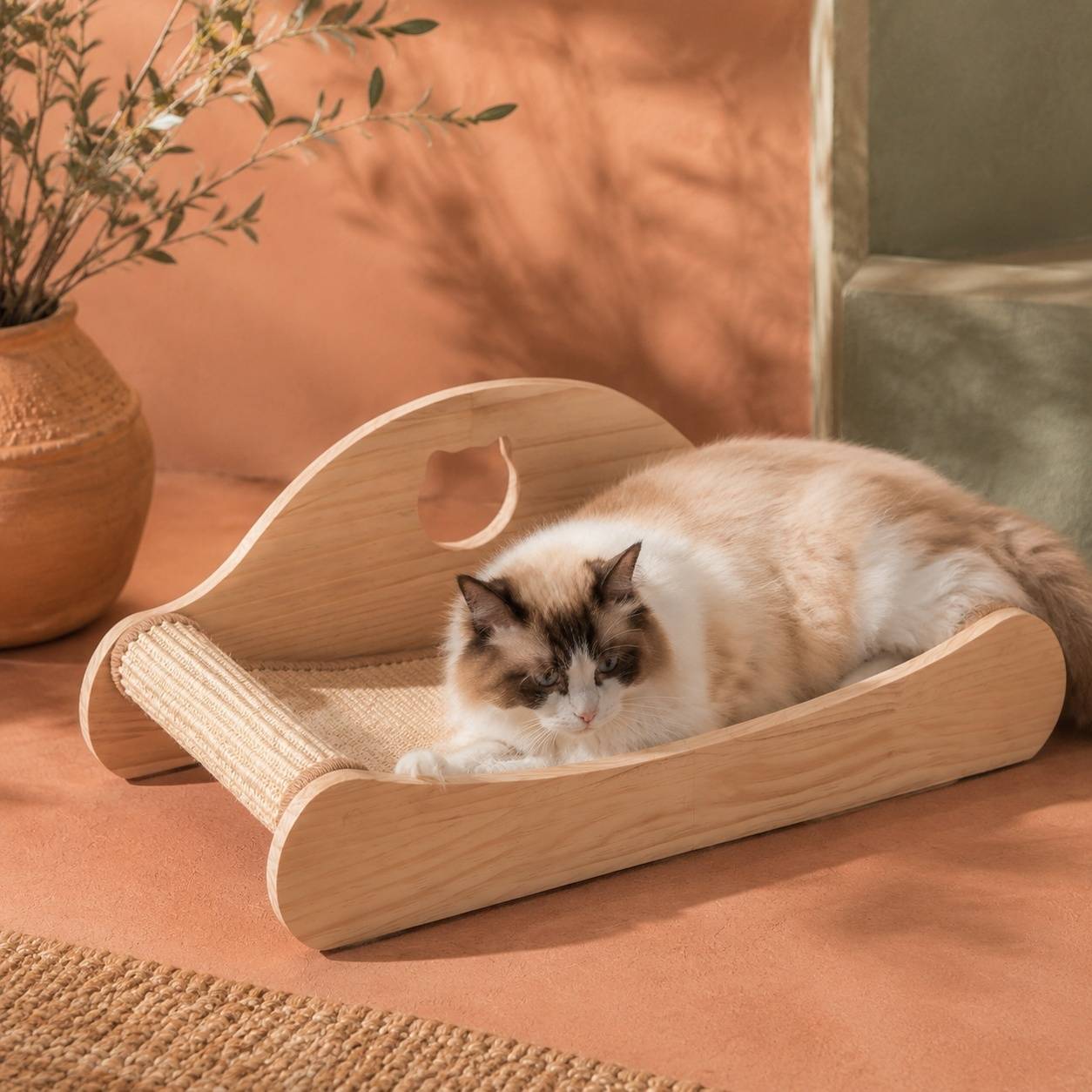 Fauteuil à Dormir et Grattoir pour Chat en Bois Massif et Sisal Naturel - Image 2