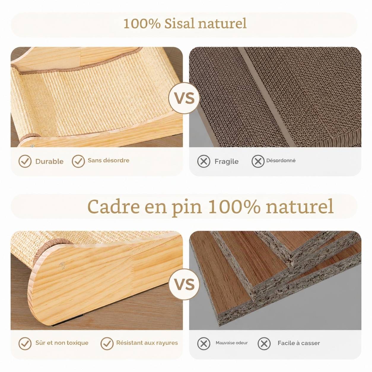 Fauteuil à Dormir et Grattoir pour Chat en Bois Massif et Sisal Naturel - Image 4