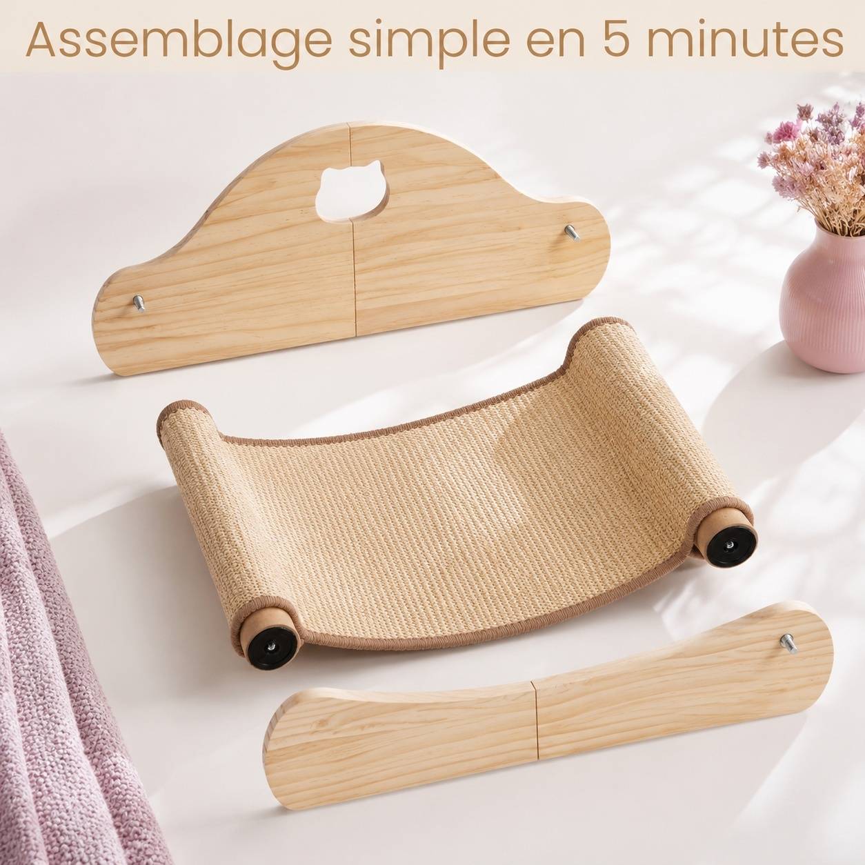 Fauteuil à Dormir et Grattoir pour Chat en Bois Massif et Sisal Naturel - Image 7