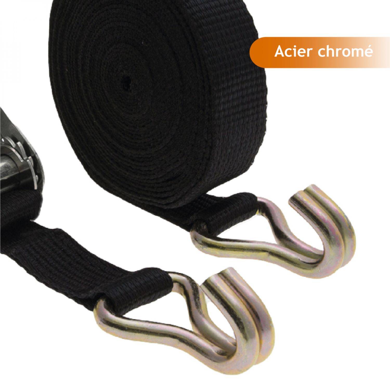 Linxor - Lot de 4 sangles d'arrimage avec tendeur à cliquet et 2 crochets - 35 mm x 7 m - Noir - Linxor - Imagen 3