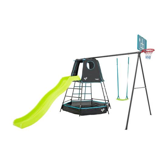 Tp Toys - Aire de jeux métal EXPLORER TOUR noir - tapis explorer - balançoire - basket - toboggan - piscine à balles h246 cm - Imagen 2