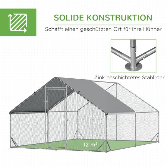 Enclos Poulailler XXL Acier Galvanisé 12m² Volière Extérieure Toit Bâche 3x4m - ComfortXL Pet Living - Image 6