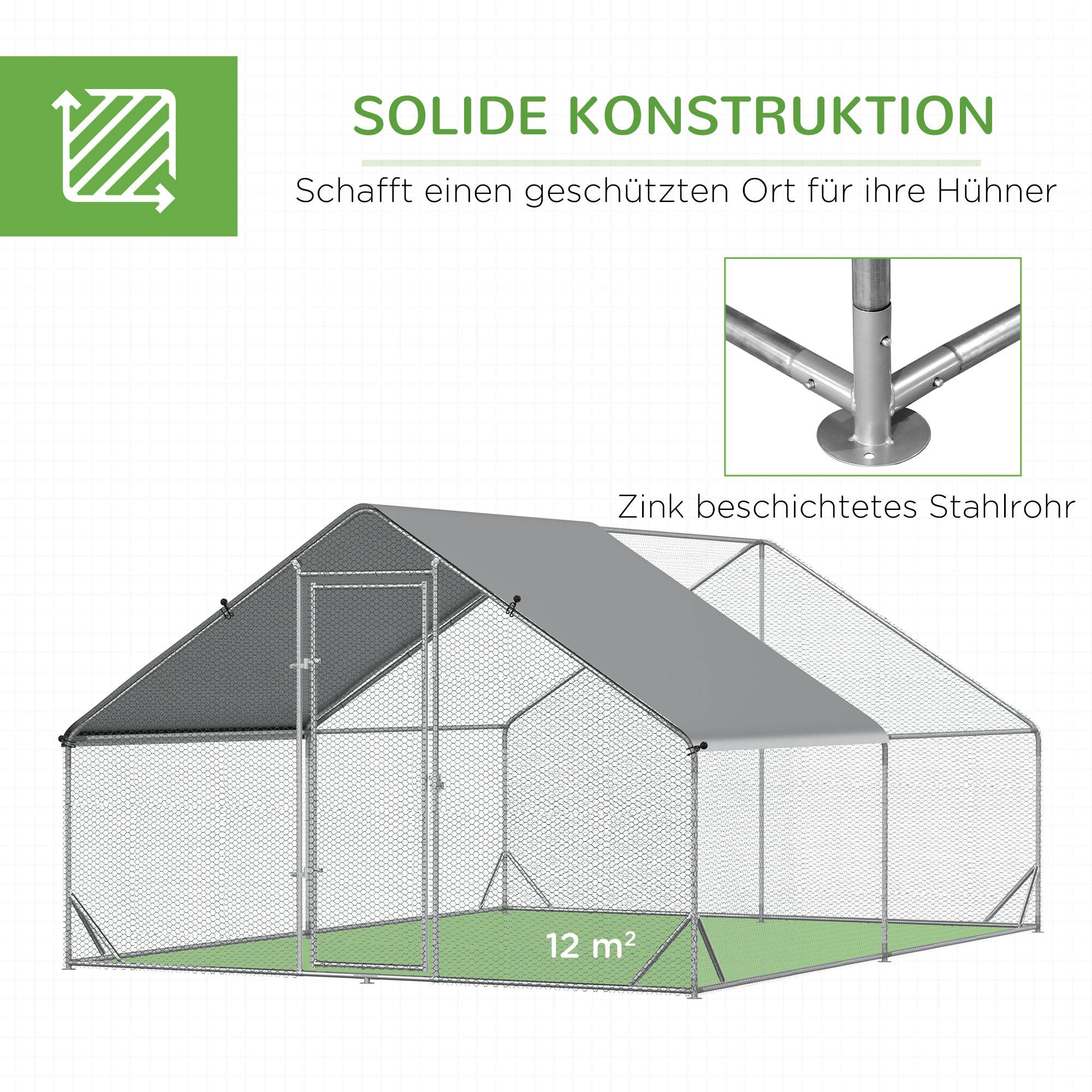 Enclos Poulailler XXL Acier Galvanisé 12m² Volière Extérieure Toit Bâche 3x4m - ComfortXL Pet Living - Image 6