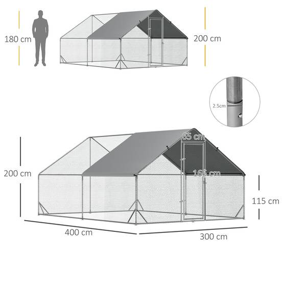Enclos Poulailler XXL Acier Galvanisé 12m² Volière Extérieure Toit Bâche 3x4m - ComfortXL Pet Living - Image 3