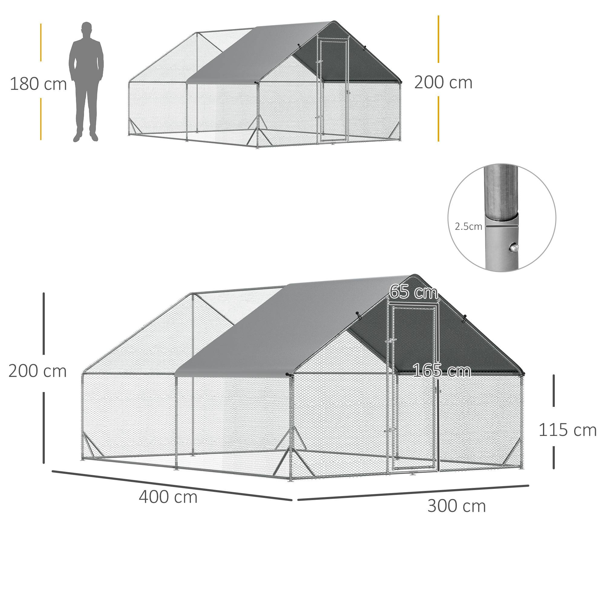 Enclos Poulailler XXL Acier Galvanisé 12m² Volière Extérieure Toit Bâche 3x4m - ComfortXL Pet Living - Image 3