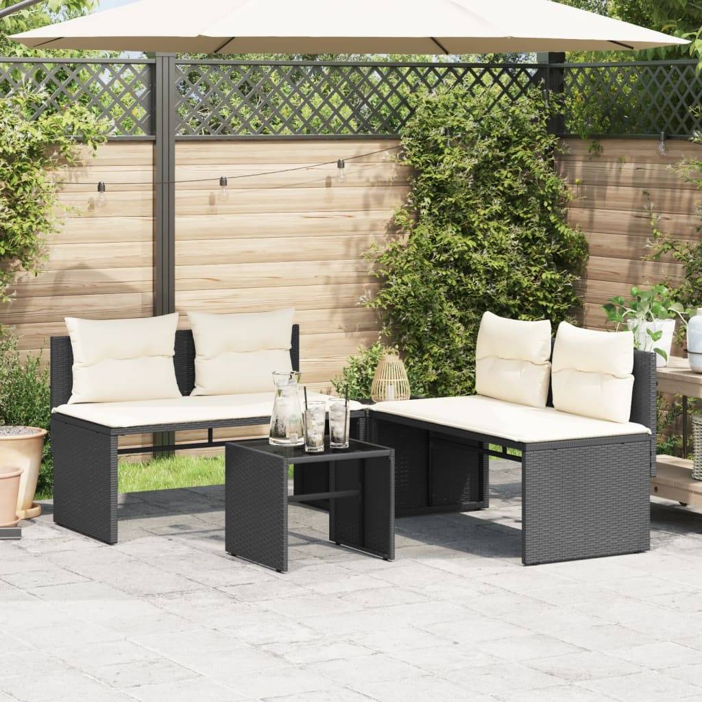 Salon de jardin 4 places en résine tressée avec coussins et tables Noir – ComfortXL Outdoor Living - Image 3