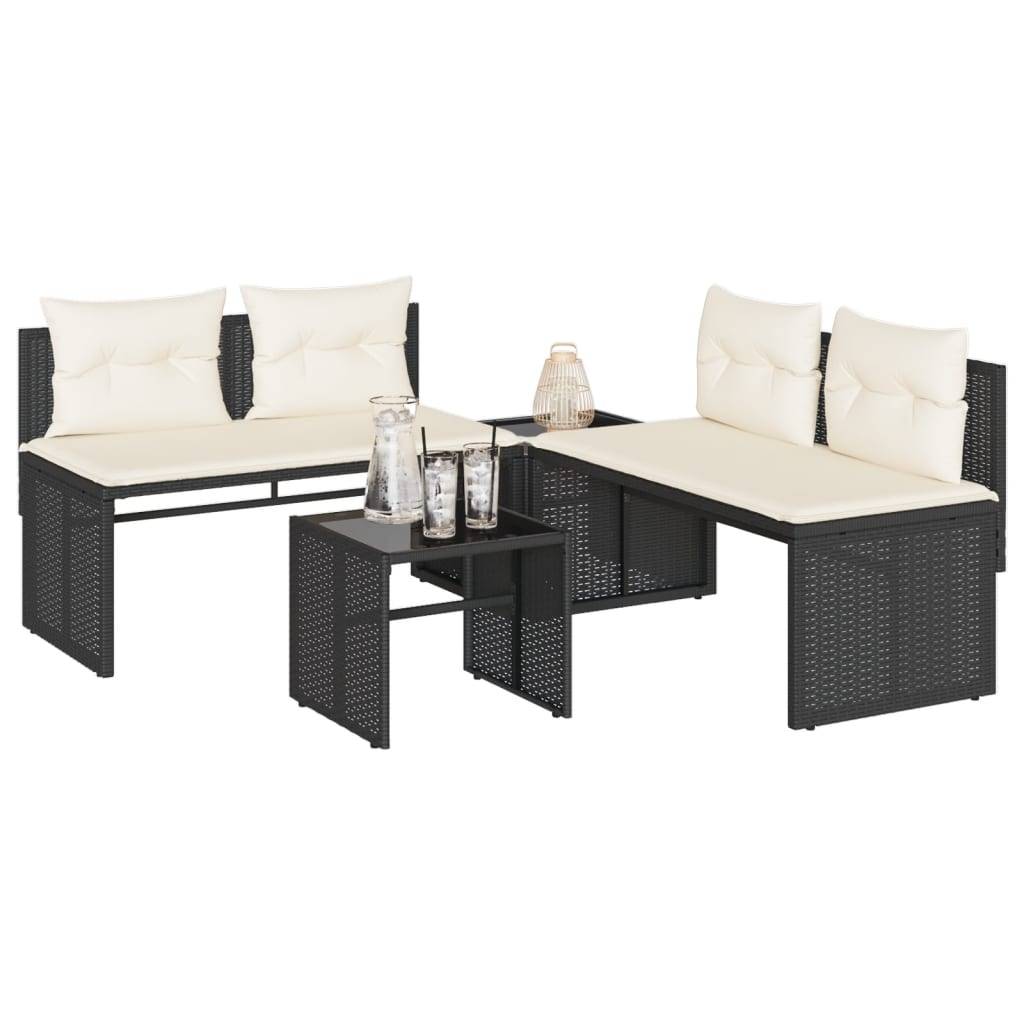 Salon de jardin 4 places en résine tressée avec coussins et tables Noir – ComfortXL Outdoor Living - Image 1
