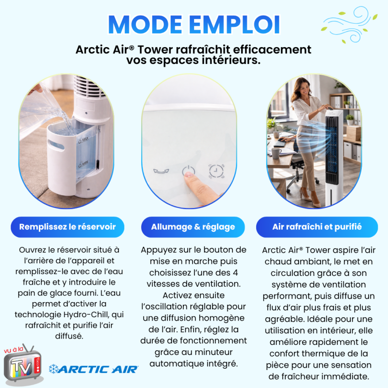 Rafraichisseur d'Air Colonne | Ventilateur Portable | Climatiseur mobile pour Intérieur | Oscillant 170° | Réservoir Grande Autonomie - VENTEO - Image 4