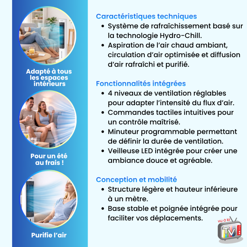 Rafraichisseur d'Air Colonne | Ventilateur Portable | Climatiseur mobile pour Intérieur | Oscillant 170° | Réservoir Grande Autonomie - VENTEO - Image 5