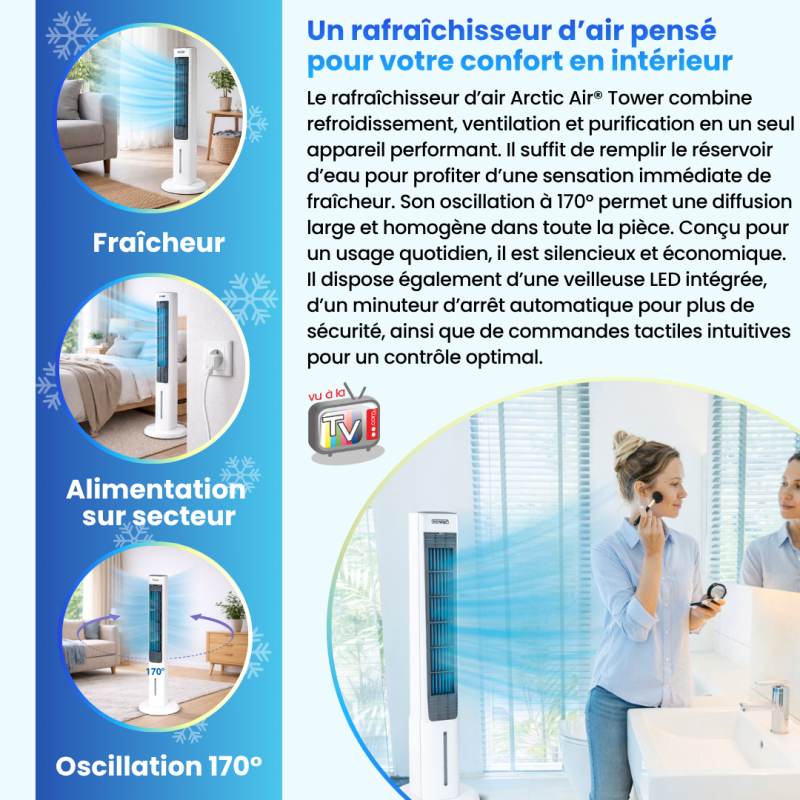 Rafraichisseur d'Air Colonne | Ventilateur Portable | Climatiseur mobile pour Intérieur | Oscillant 170° | Réservoir Grande Autonomie - VENTEO - Image 3