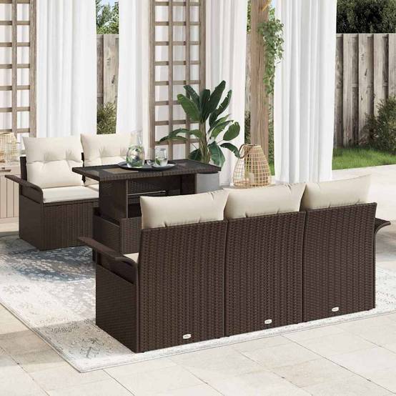Salon de jardin 5 places en résine tressée avec table en verre Marron – ComfortXL Outdoor Living - Image 1