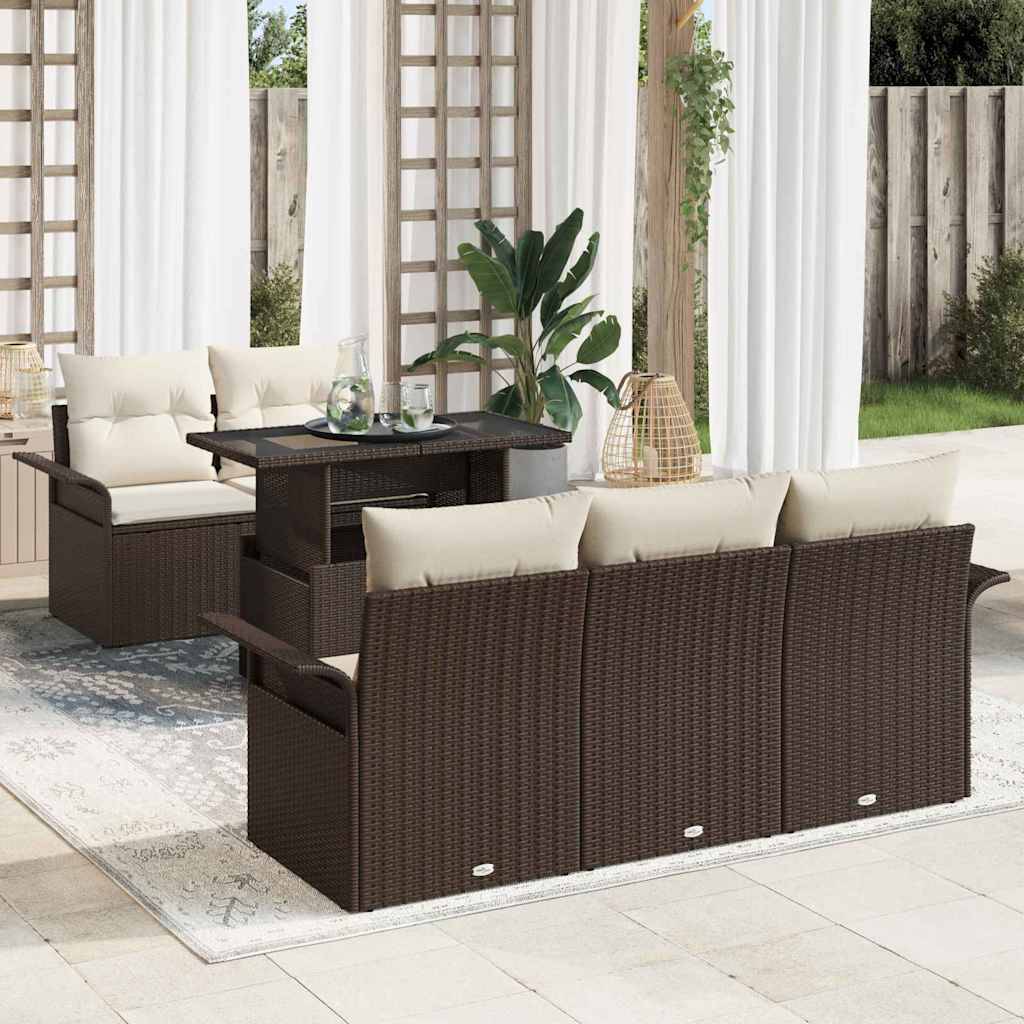 Salon de jardin 5 places en résine tressée avec table en verre Marron – ComfortXL Outdoor Living - Image 1