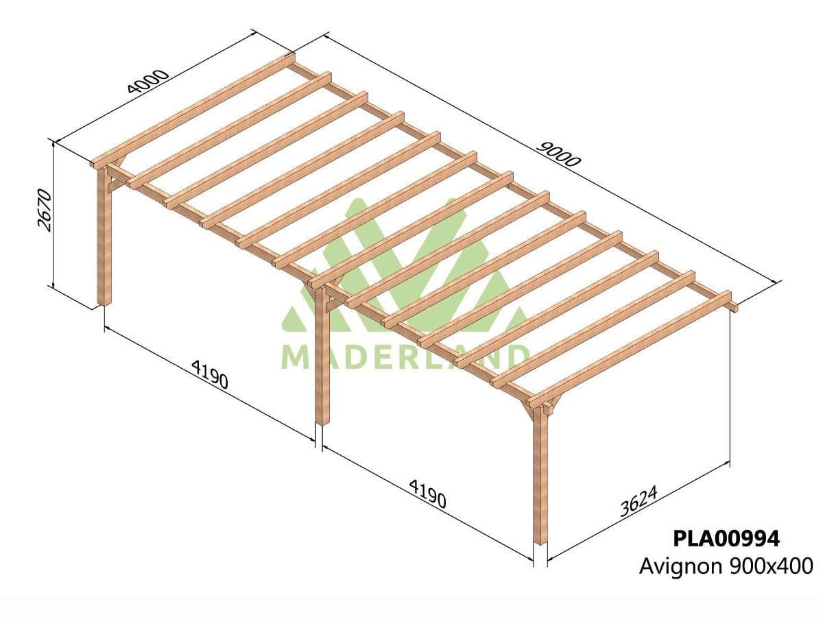 Resol - Pergola adossée en lamellé-collée Avignon 800 x 400 cm + 3 supports poteaux - Mardeland - Image 2