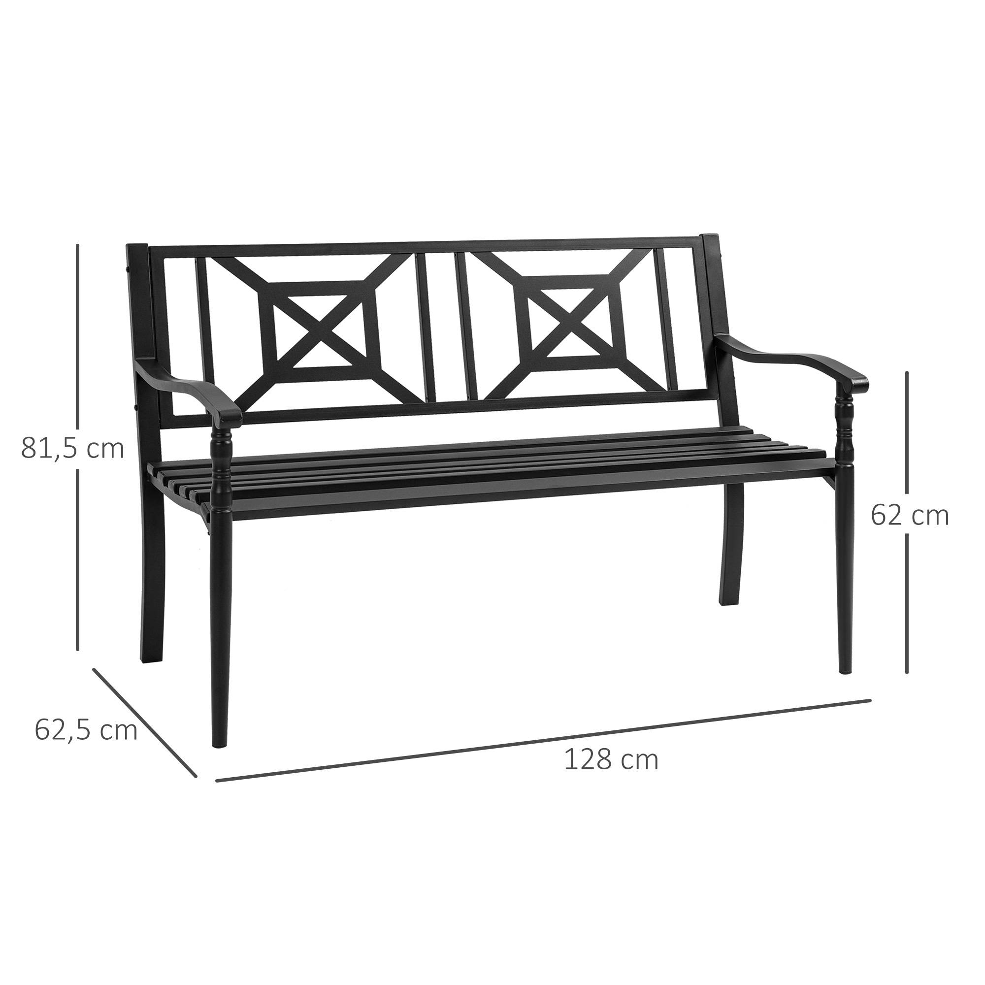 Outsunny - Banc de jardin 2 places style fer forgé piètement avant effilé accoudoirs courbés métal thermolaqué anticorrosion noir - Outsunny - Imagen 3