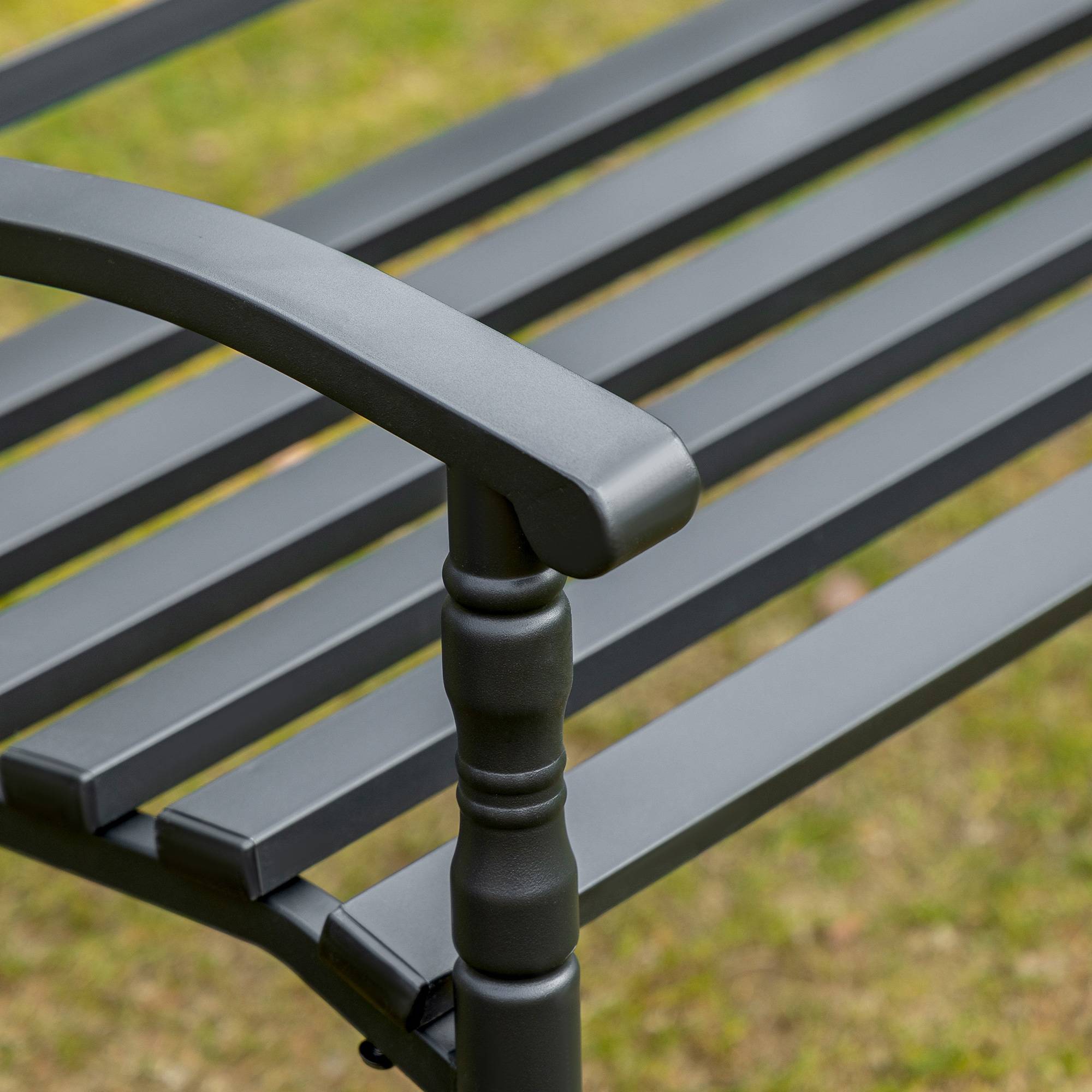 Outsunny - Banc de jardin 2 places style fer forgé piètement avant effilé accoudoirs courbés métal thermolaqué anticorrosion noir - Outsunny - Imagen 6
