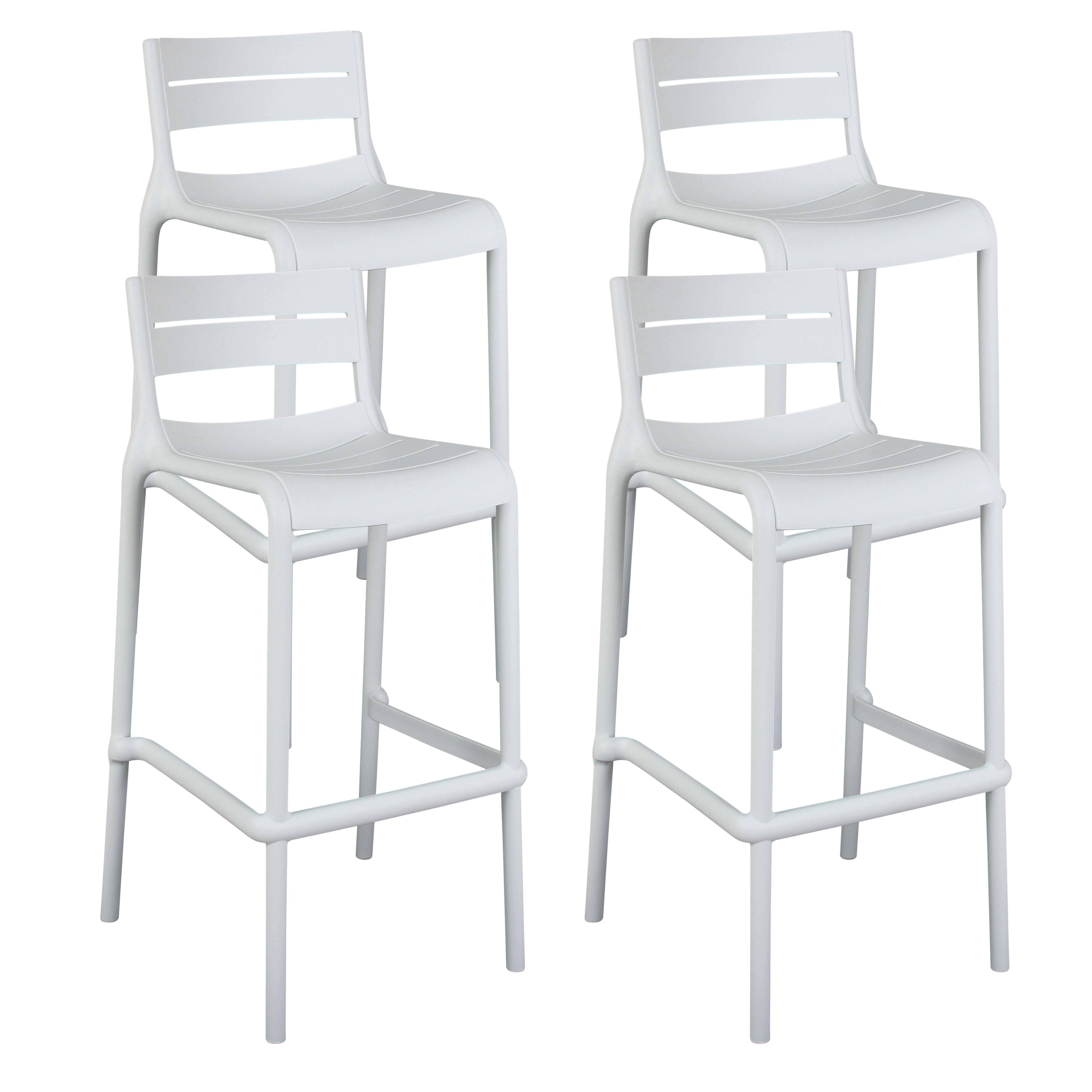 Oviala - Lot de 4 chaises hautes de terrasse en plastique blanches - Oviala - Imagen 1