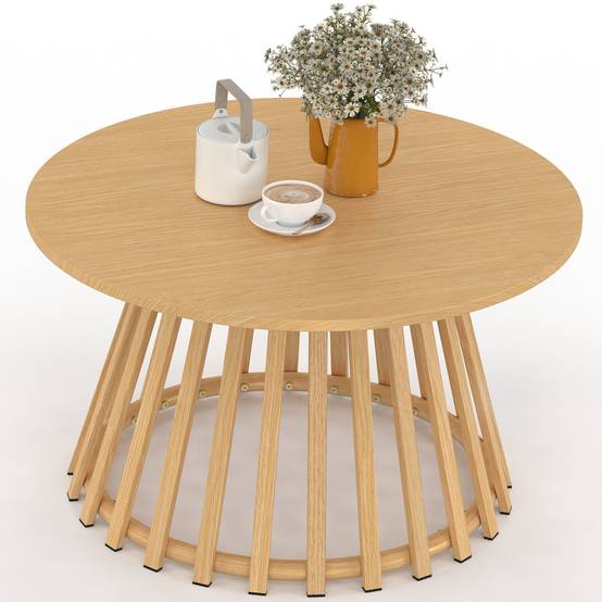 Table basse de jardin ronde 70 cm SOLAL avec pied lattes en métal effet bois - Image 2