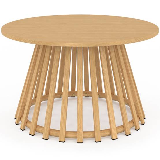 Table basse de jardin ronde 70 cm SOLAL avec pied lattes en métal effet bois - Image 3