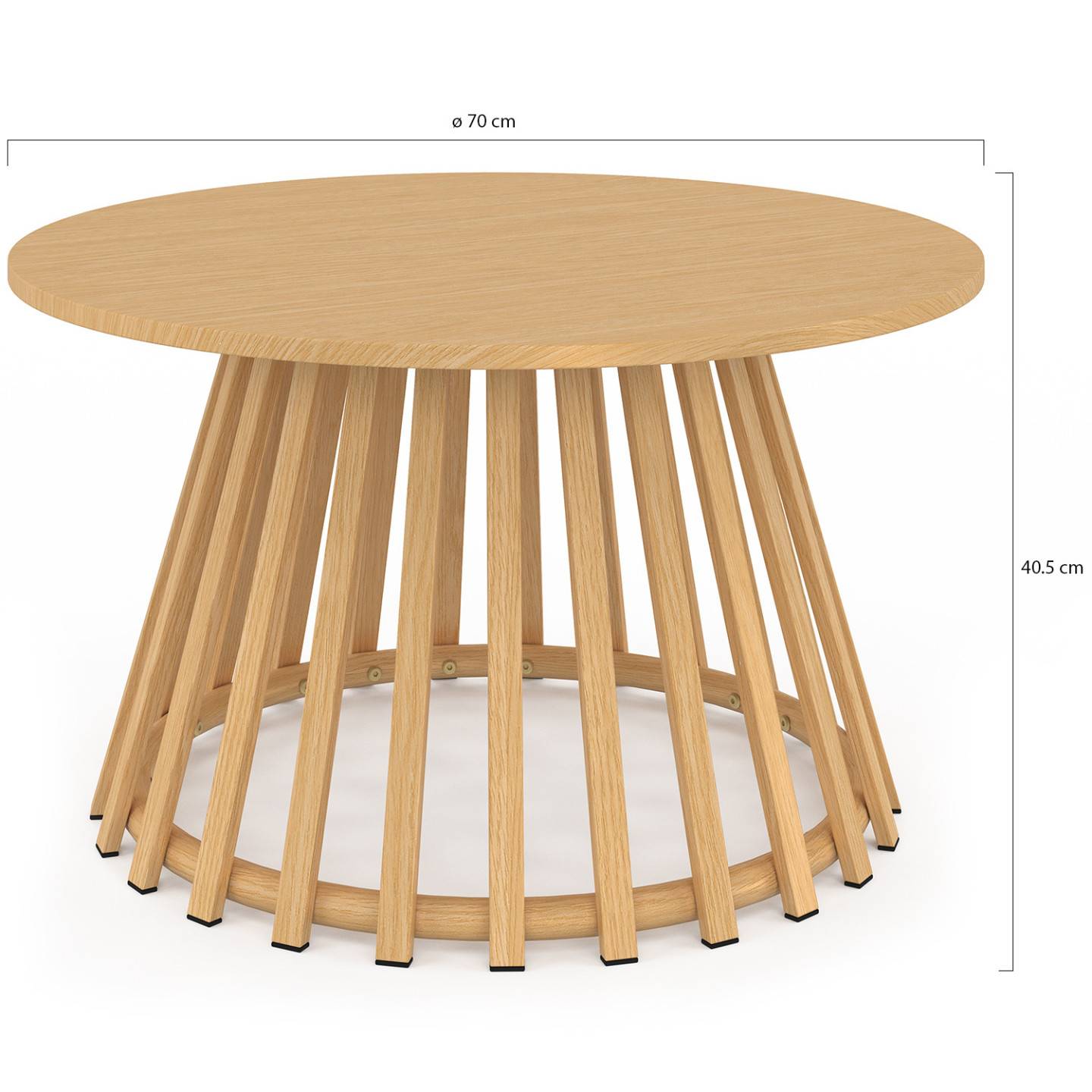 Table basse de jardin ronde 70 cm SOLAL avec pied lattes en métal effet bois - Image 4