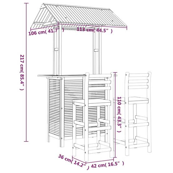 Bar de Jardin avec Toit et Tabourets 3 Pièces Bois d'Acacia Solide pour Ambiance Bistrot Tropicale Brun – ComfortXL Outdoor Living - Image 9